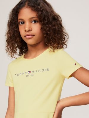 yellow essential logo fit and flare dress for girls tommy hilfiger