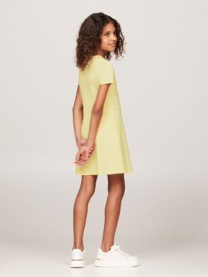 yellow essential logo fit and flare dress for girls tommy hilfiger