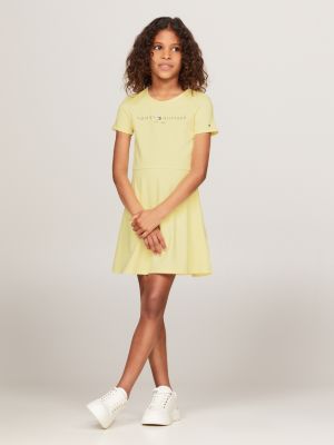 yellow essential logo fit and flare dress for girls tommy hilfiger