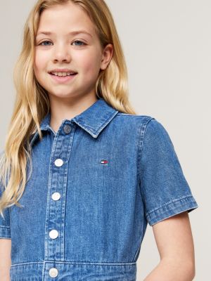 chemisier a campana in denim blu da bambine tommy hilfiger