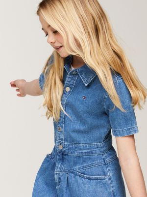 blue fit and flare denim shirt dress for girls tommy hilfiger