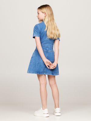 chemisier a campana in denim blu da bambine tommy hilfiger