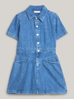 chemisier a campana in denim blu da bambine tommy hilfiger