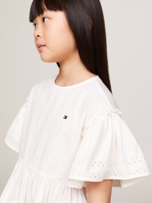 white broderie anglaise bell sleeve flare dress for girls tommy hilfiger