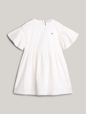 white broderie anglaise bell sleeve flare dress for girls tommy hilfiger