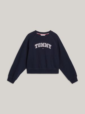 blauw sweatshirt met geborduurd varsity logo voor meisjes - tommy hilfiger