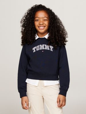 blau varsity sweatshirt mit logo-stickerei für mädchen - tommy hilfiger