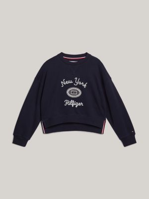 blue textured logo embroidery double hem jumper for girls tommy hilfiger