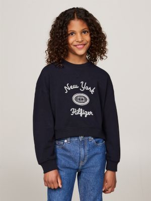 Textured Logo Embroidery Double Hem Jumper Blue Tommy Hilfiger