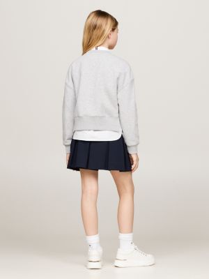 grey textured logo embroidery double hem jumper for girls tommy hilfiger