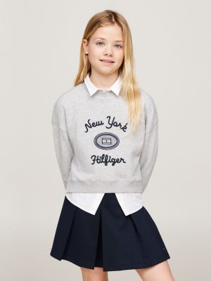 pullover con orlo doppio e logo ricamato grey da bambine tommy hilfiger