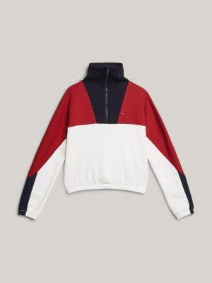 Colour Blocked Half Zip Fleece Sweatshirt Red Tommy Hilfiger