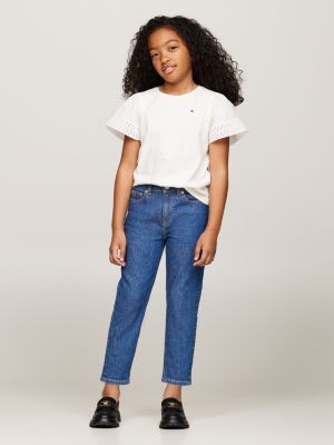 white broderie anglaise sleeve t-shirt for girls tommy hilfiger