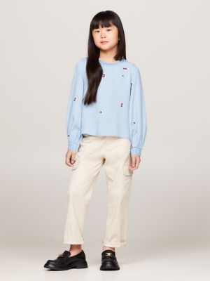 blue floral embroidery chambray blouse for girls tommy hilfiger