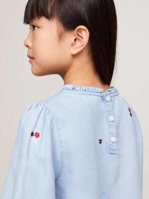 blue floral embroidery chambray blouse for girls tommy hilfiger