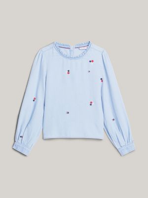 blue floral embroidery chambray blouse for girls tommy hilfiger