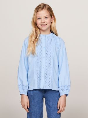 Broderie Anglaise Relaxed Long Sleeve Blouse Blue Tommy Hilfiger