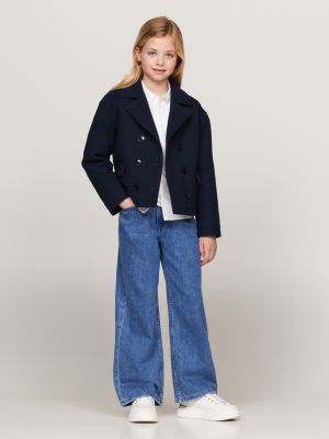 caban doppiopetto con fodera a quadri blu da bambine tommy hilfiger