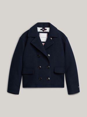 caban doppiopetto con fodera a quadri blu da bambine tommy hilfiger