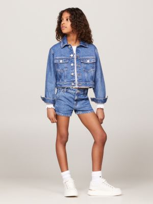 blau oversized fit truckerjacke aus denim für mädchen - tommy hilfiger