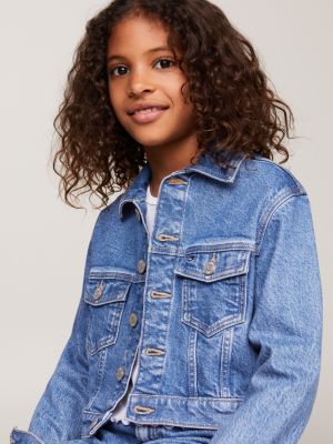 blau oversized fit truckerjacke aus denim für mädchen - tommy hilfiger