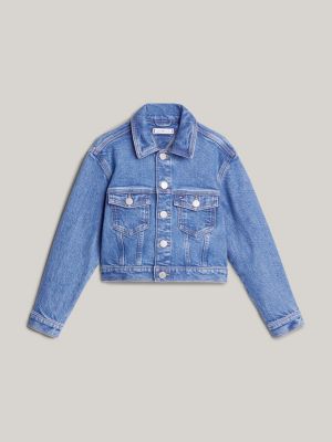 blau oversized fit truckerjacke aus denim für mädchen - tommy hilfiger