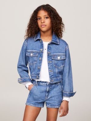 blau oversized fit truckerjacke aus denim für mädchen - tommy hilfiger