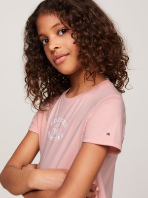 roze hilfiger monotype t-shirt met flocked logo voor meisjes - tommy hilfiger