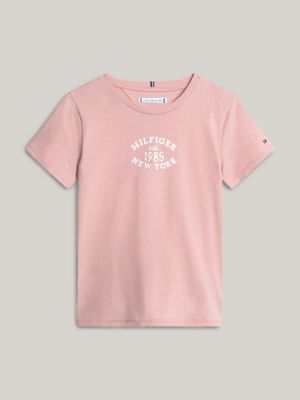 roze hilfiger monotype t-shirt met flocked logo voor meisjes - tommy hilfiger