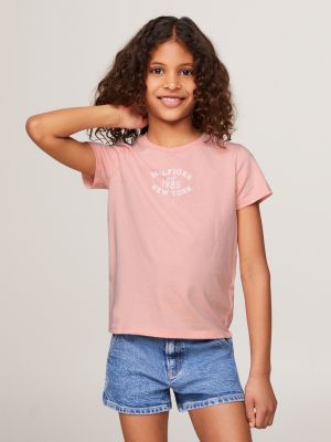 t-shirt hilfiger monotype slim fit con logo pink da bambine tommy hilfiger