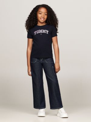 t-shirt varsity con logo metallizzato blu da bambine tommy hilfiger