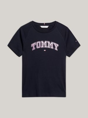 t-shirt varsity con logo metallizzato blu da bambine tommy hilfiger