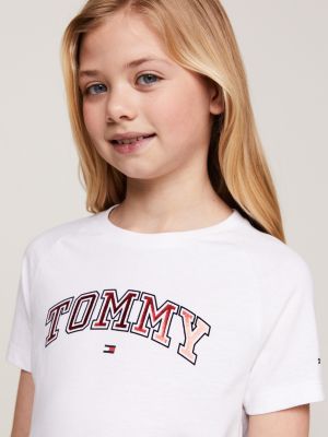 t-shirt varsity con logo metallizzato bianco da bambine tommy hilfiger