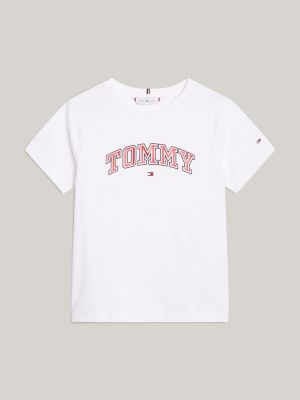 t-shirt varsity con logo metallizzato bianco da bambine tommy hilfiger