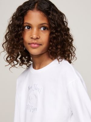 white logo embroidery long sleeve t-shirt for girls tommy hilfiger