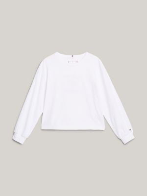 white logo embroidery long sleeve t-shirt for girls tommy hilfiger