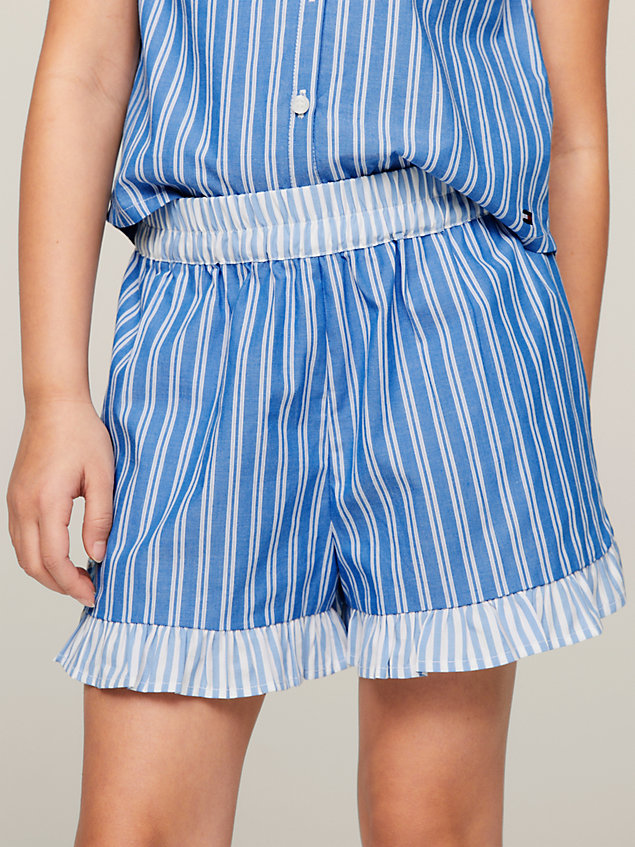 blue stripe ruffle relaxed shorts for girls tommy hilfiger