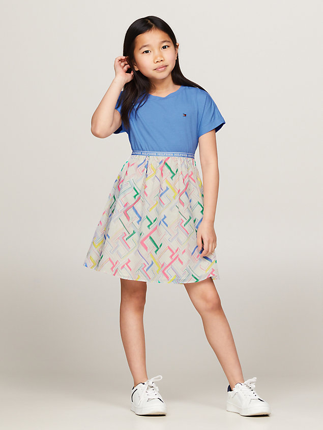 white th monogram fit and flare dress for girls tommy hilfiger