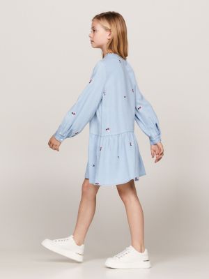 blue floral embroidery fit and flare dress for girls tommy hilfiger