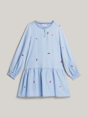 blue floral embroidery fit and flare dress for girls tommy hilfiger