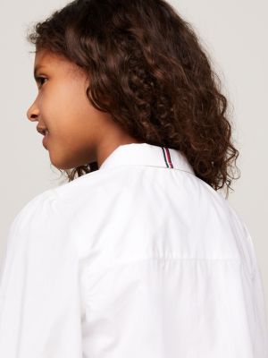 camicia essential con maniche arricciate bianco da bambine tommy hilfiger