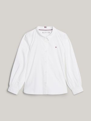 camicia essential con maniche arricciate bianco da bambine tommy hilfiger