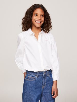 blouse essential à manches froncées blanc pour filles tommy hilfiger