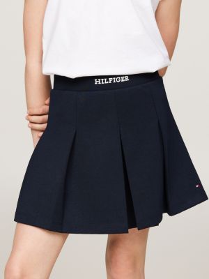 Hilfiger Monotype Pleated Jersey Mini Skirt | Blue | Tommy Hilfiger