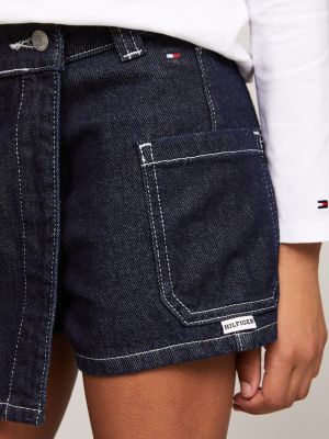 blue dark wash denim cargo skort for girls tommy hilfiger