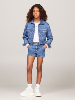 blue girlfriend fit straight denim shorts for girls tommy hilfiger