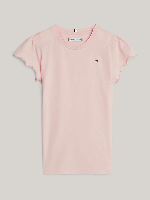 pink adaptive essential ruffle sleeve slim t-shirt for girls tommy hilfiger