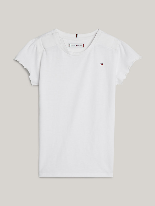 white adaptive essential ruffle sleeve slim t-shirt for girls tommy hilfiger