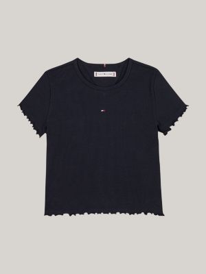 t-shirt extra slim fit a coste blu da bambine tommy hilfiger