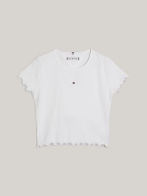 t-shirt extra slim fit a coste bianco da bambine tommy hilfiger